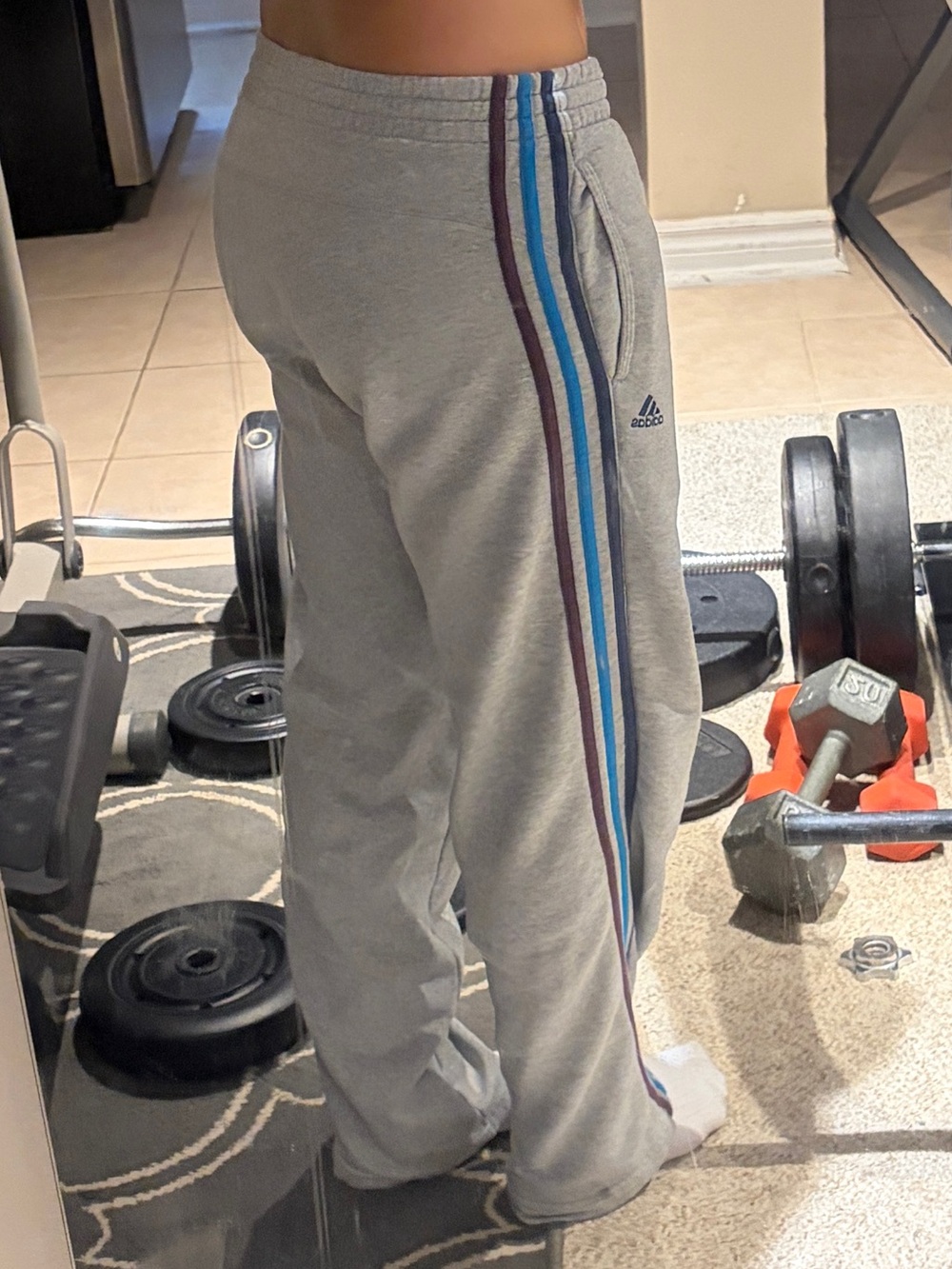 Vintage Adidas women’s Gray Track Pants with Blue Stripe